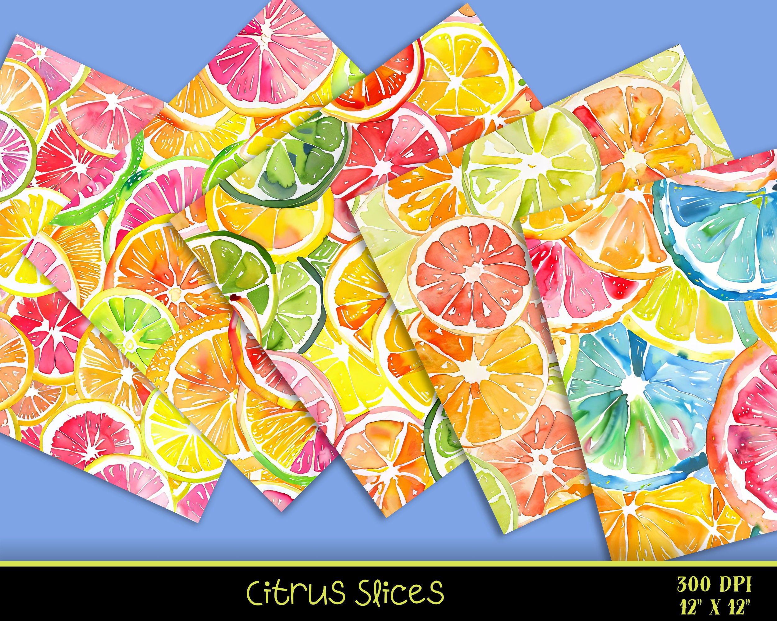 Colorful Citrus Slices Digital Paper, Fruit Pattern (12x12, 20 Images ...