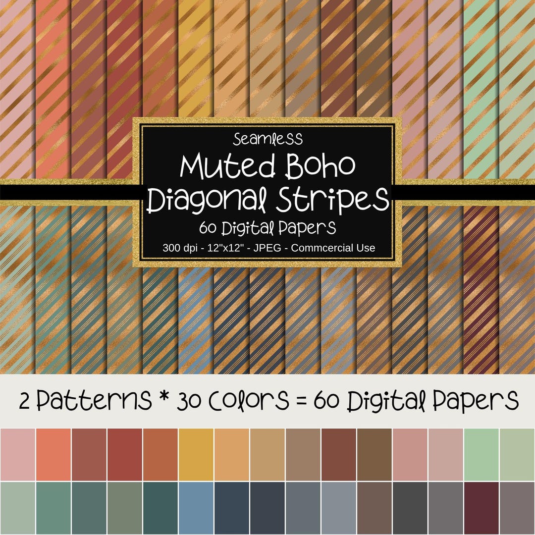 Muted Boho Stripes Seamless Digital Paper Pack, 12"x12", 60 Papers ...