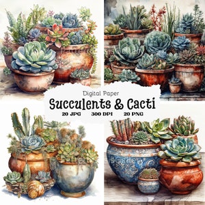 20 Designs of Succulents and Cacti Clipart, Watercolor Cactus, Cactus Clip Art, Digital Print, Wall Art, Commercial Use, JPGs & PNGs, #92