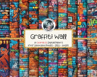 Graffiti Wand Bunter Hintergrund, digitales Papier, abgenutzte Texturen, Graffiti Hintergründe, Scrapbooking, Sofort Download, bedruckbares Papier