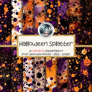 Halloween Splatter Abstract Digital Papers - 20 Seamless Patterns, Instant Download, Scrapbooking, Backgrounds, Wallpaper, Commercial Use
