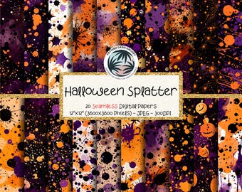 Cyfrowe papiery abstrakcyjne z motywem Halloween Splatter – 20 bezszwowych wzorów, natychmiastowe pobranie, scrapbooking, tła, tapeta, do użytku komercyjnego