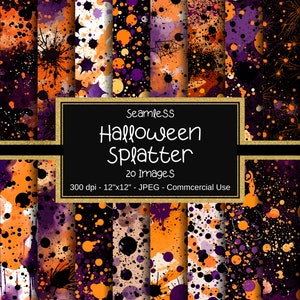 Papiers numériques abstraits éclaboussures d'Halloween - 20 modèles sans couture, téléchargement immédiat, scrapbooking, arrière-plans, papier peint, usage commercial