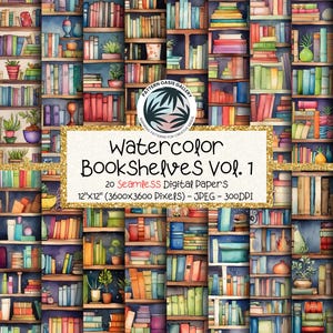 Pacote de Papéis Digitais com Estante de Livros - Conjunto de 20 Papéis de Parede Digitais de Alta Qualidade para Download Instantâneo, com Tema de Biblioteca e Estante de Livros Sem Emendas.