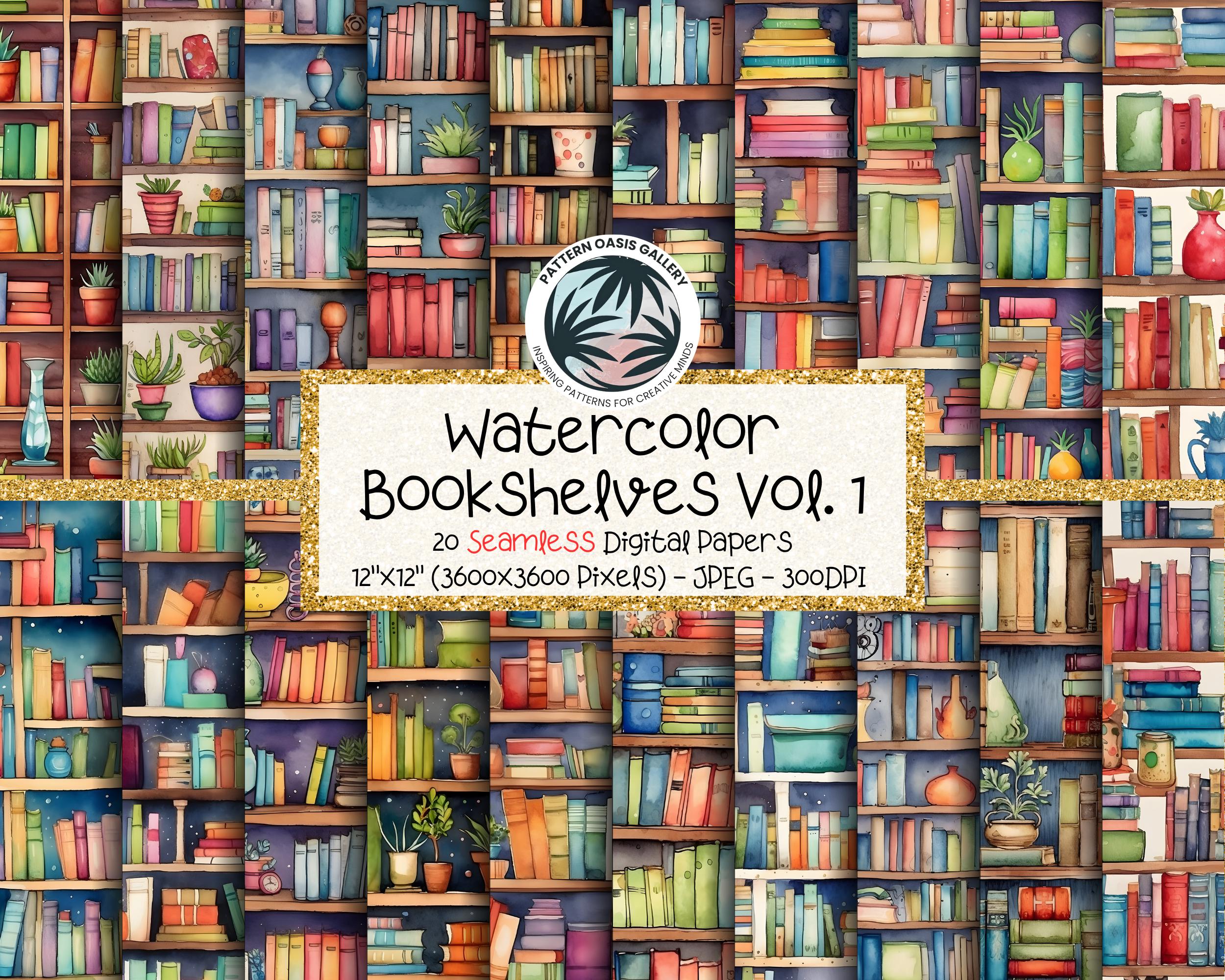 Bookshelf Digital Paper Pack - Set of 20 High-quality, Instant Download ...