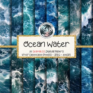 Digitaal papier oceaanwater - 20 naadloze digitale papieren patronen, commercieel gebruik, direct downloaden, scrapbooking, oceaangolven, sereen water