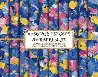 Abstract Floral Digital Paper Bundle, Seamless Painterly Flower Patterns, Bold Bloom Textures (Digital Download)