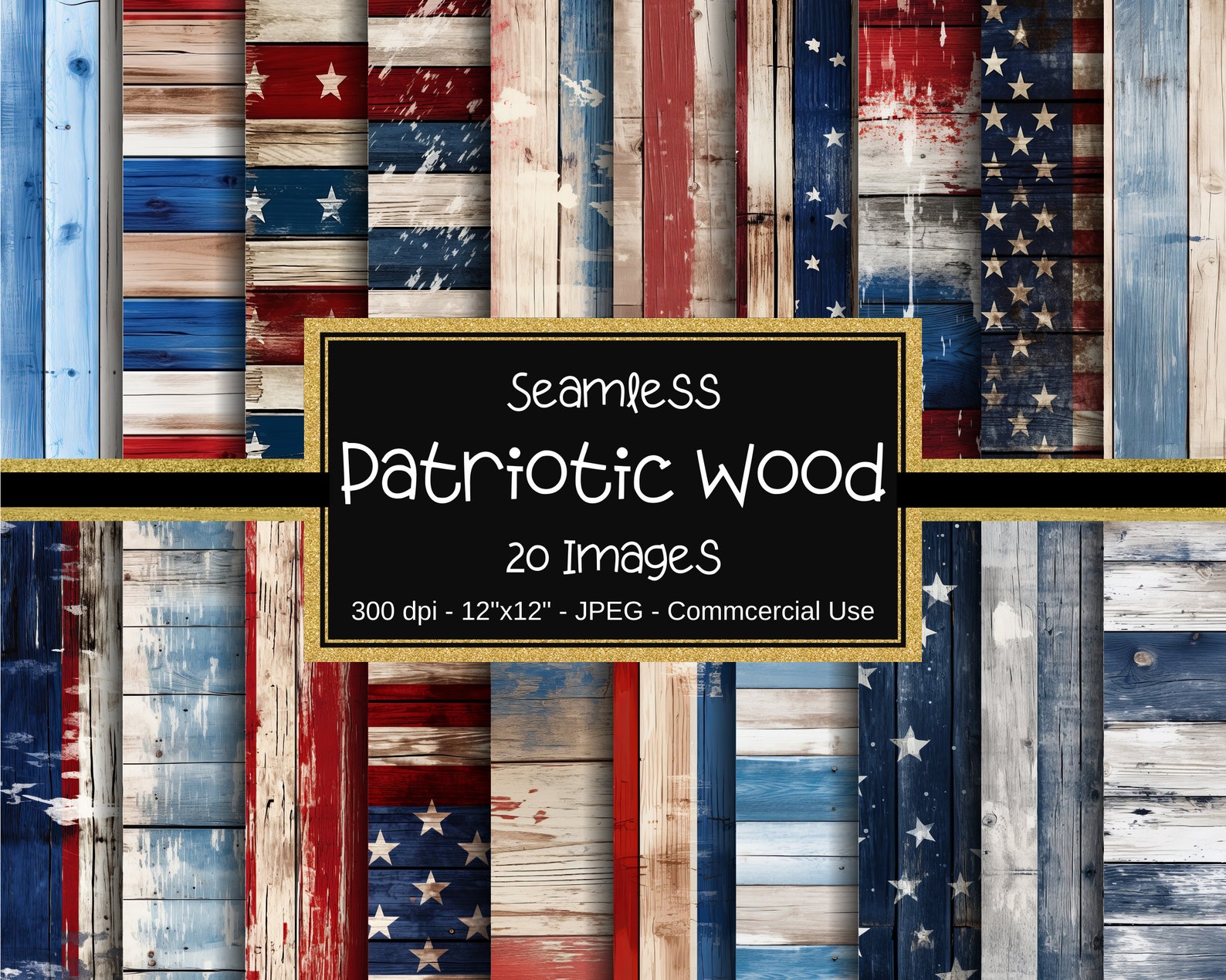 Patriotic Wood Seamless Digital Paper, Grunge Rustic Wood Patterns, 20 ...