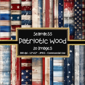 Carta digitale senza cuciture in legno patriottico, modelli in legno rustico Grunge, 20 immagini, 12"x12", carta per album, struttura in legno, sfondo della plancia di legno