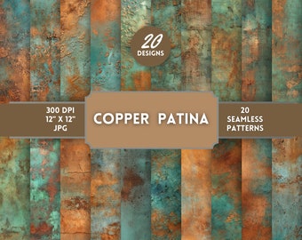 Verontruste koperen Patina digitaal papier - naadloze antieke koperen texturen, afdrukbaar papier, Instant Download, Grunge koper en Patina groen