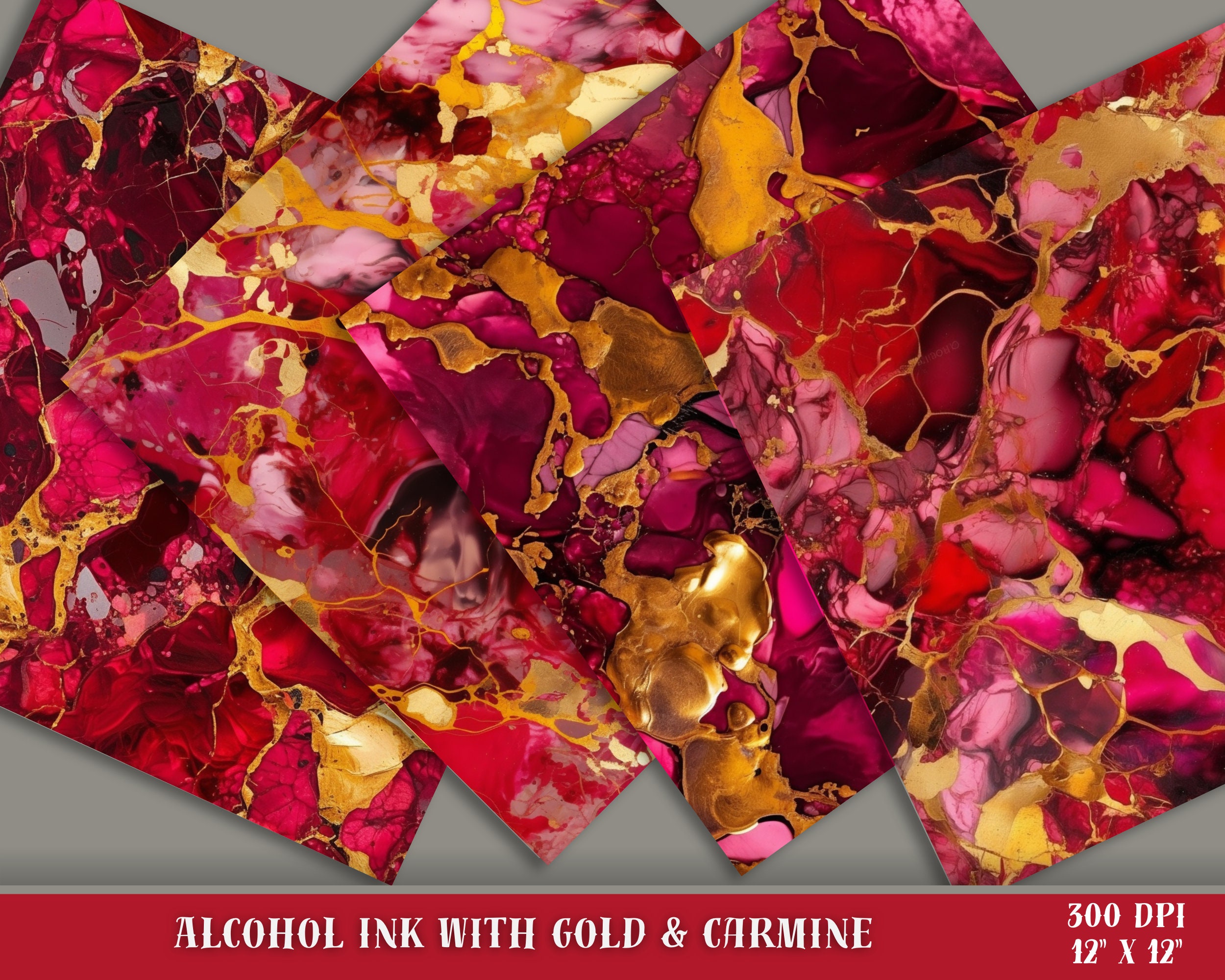 Carmine and Gold Alcohol Ink Seamless Digital Paper, Alcohol Ink ...
