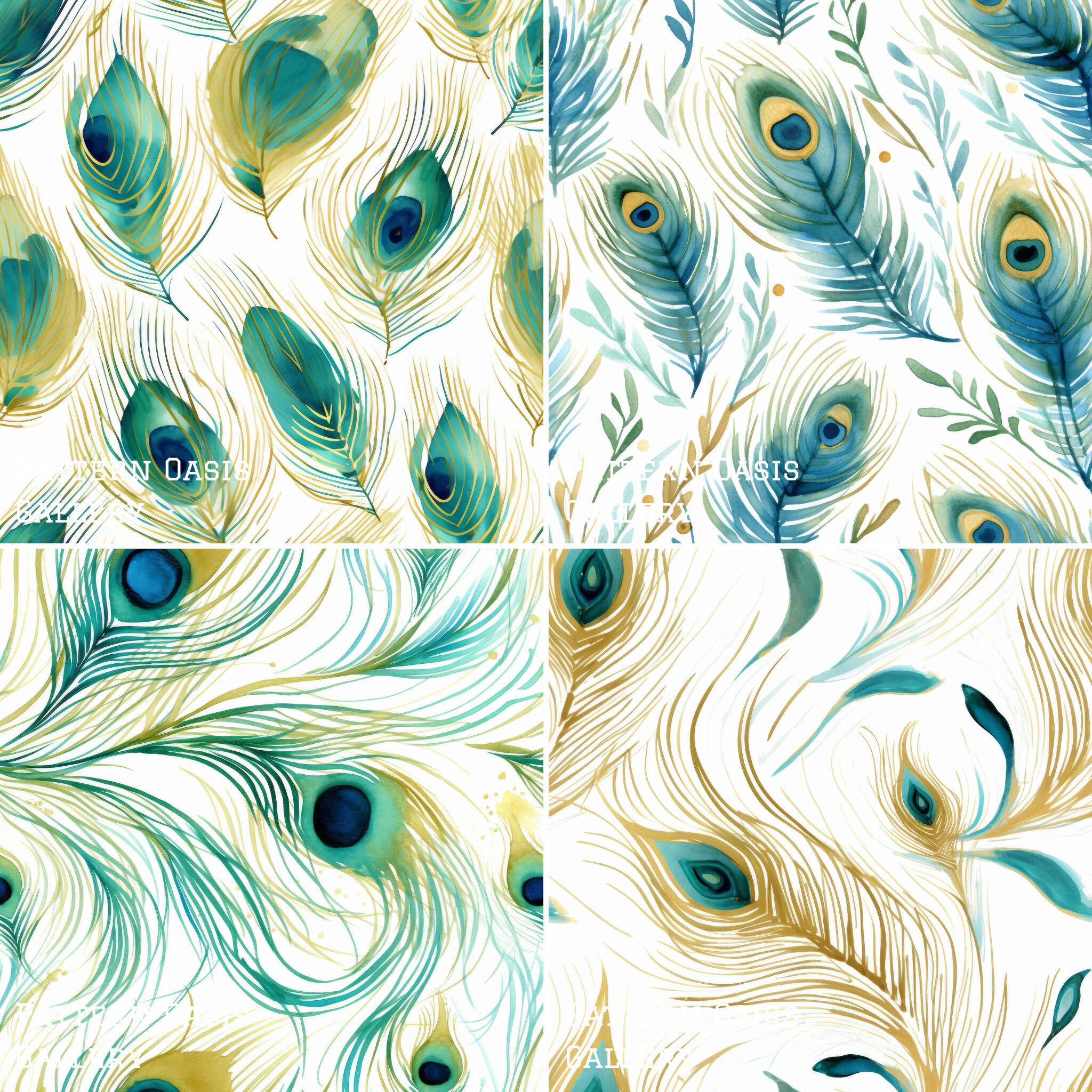 Peacock Feathers SEAMLESS Digital Paper Pack, Watercolor Peacock ...