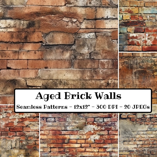 Aged Brick Wall Background, Digital Paper, Distressed Textures, Old Brick Backgrounds, Scrapbooking, Instant Download, Printable Paper, Old