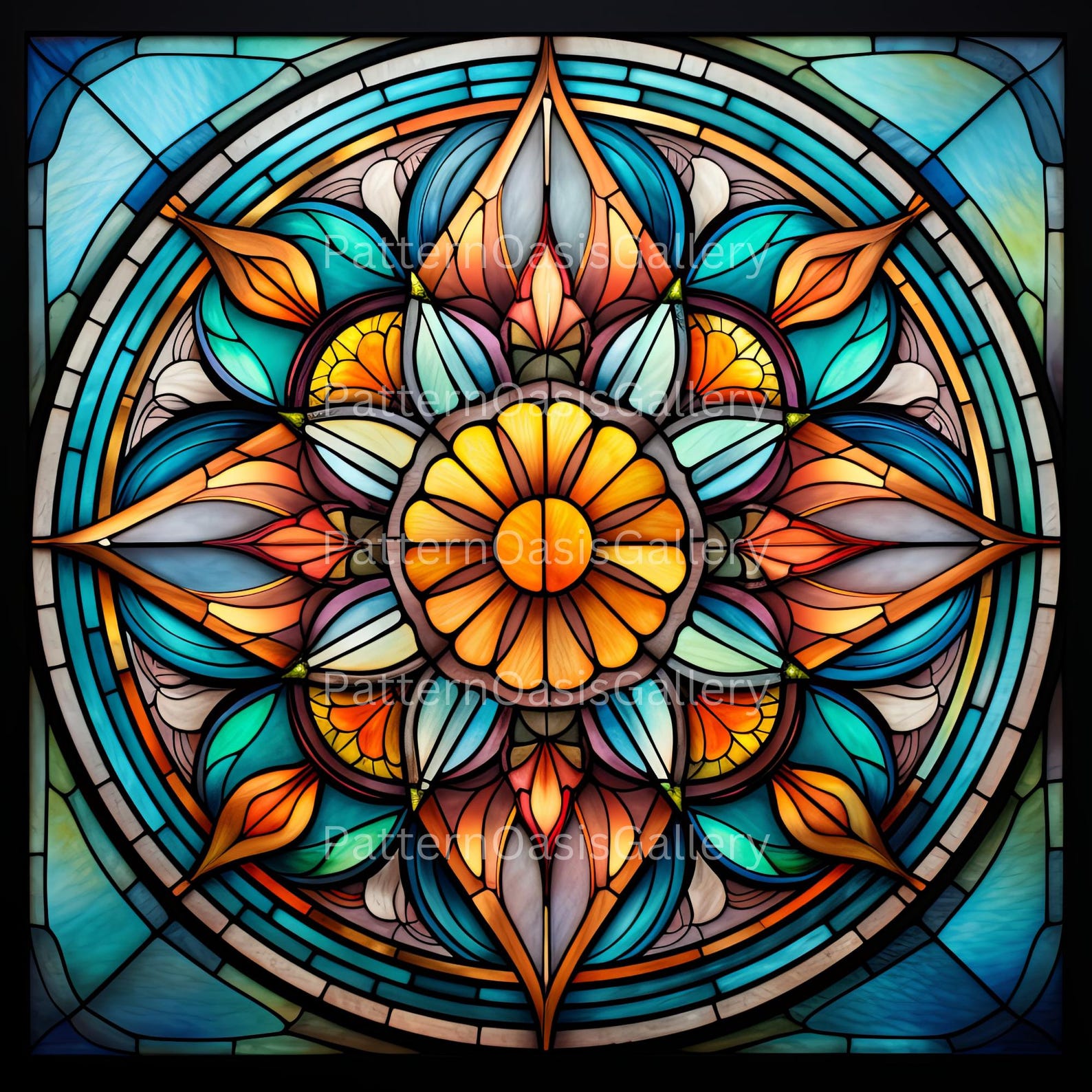Stained Glass Mandalas Digital Paper, Mandala Stained Glass Background ...