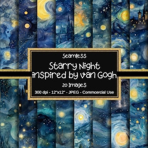 Starry Night Galaxy Papel digital sin costuras, Patrones de noche estrellada de acuarela, 20 diseños, 12"x12", Patrones de noche estrellada, Uso comercial