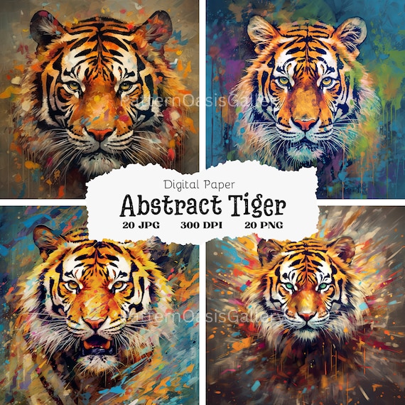 20 Abstract Tiger Artwork Images, Tiger Clipart, Abstract Tiger Painting, Colorful Tiger, Printable Clipart, High Quality JPGs, #112