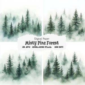 20 Misty Pine Forest Clipart, Evergreen Trees Nature Landscape, 20 JPGs, Pine Tree Images, Nature Clipart, Mountain Background, Forest Scene