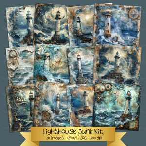 Lighthouse Junk Journal Pages, Ocean Themed Scrapbook Digital Paper, Printable Coastal Collage Sheet, Vintage Junk Journal Kit, Sea Ephemera