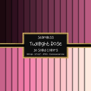 Op de afbeelding: Een digitaal papierpakket met 30 naadloze patronen in roze en paarse tinten. Het pakket heet "Twilight Rose" en is 30,48 cm bij 30,48 cm, 300 dpi en voor commercieel gebruik.