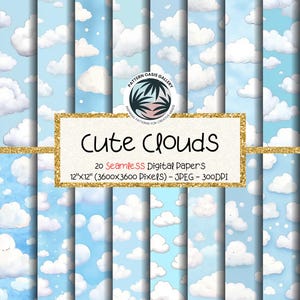 Watercolor Cloudy Skies Digital Paper - Instant Download, Scrapbook Paper, Watercolor Background, Commercial Use, 20 Cloud Patterns