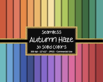 Paquete de papeles digitales Autumn Haze de color sólido, fondo sólido, papel digital base, mezcla de colores, páginas para álbumes de recortes, 30 colores, papeles de otoño
