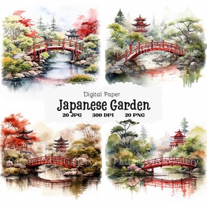 20 Japanese Garden Clipart, Japanese Garden Images, Japan Clipart, Pagoda, Printable Watercolor Clipart, High Quality JPGs, #149