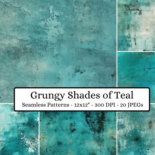 Seamless Grungy Shades of Teal, Digital Paper, Distressed Textures, Grunge Backgrounds, Scrapbooking, Instant Download, Printable Paper