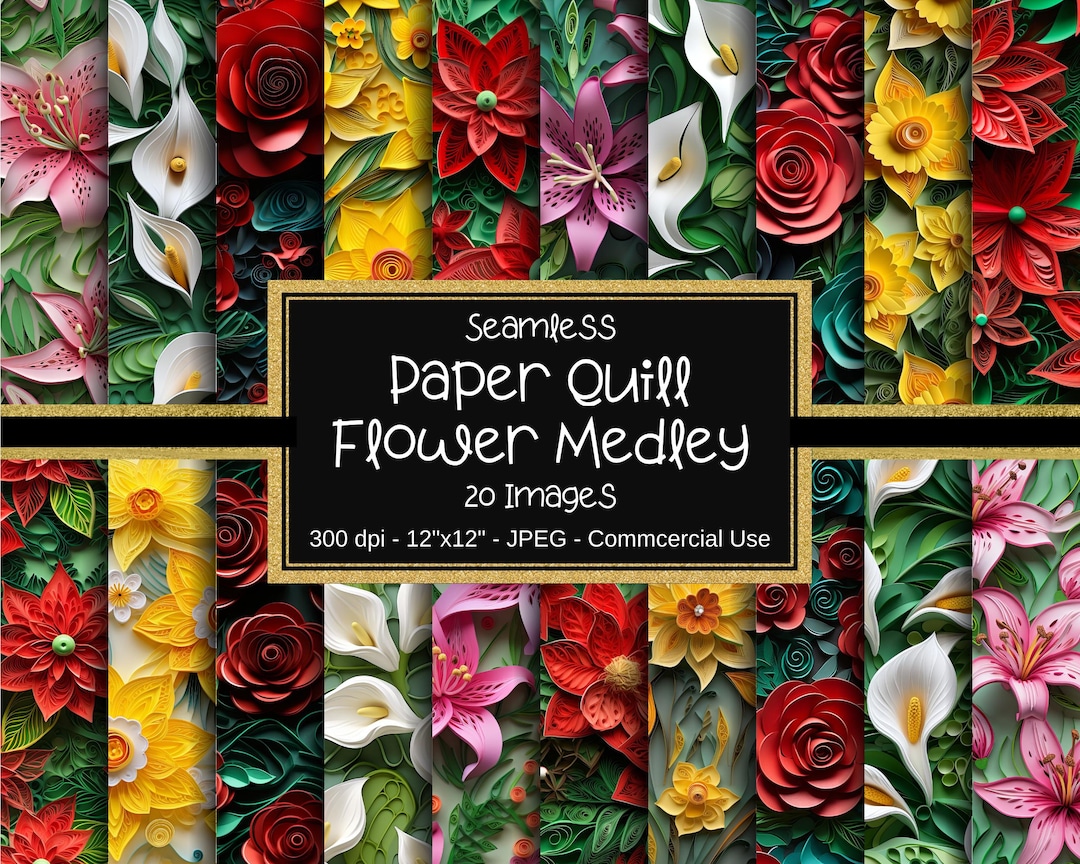 Paper Quill Flower Medley Seamless Digital Paper, Quilled Paper Floral ...