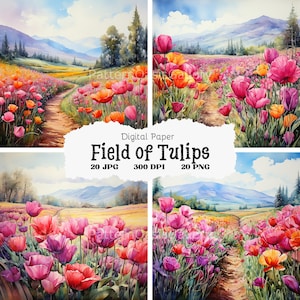 20 Tulip Field Clip Art, Tulip Fields Images, Flower Clipart, Printable Watercolor Clipart, Wall Art, High Quality JPGs, Clipart,#106