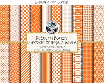 Pumpkin Orange Geometric Digital Paper Bundle, 12"x12" Seamless Scrapbooking Patterns (Instant Download)