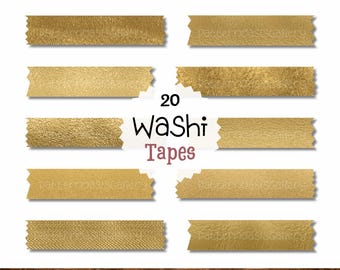 Gold Washi Tape Clipart Set, Shimmer Foil Planner Tape, 20 PNGs (Digital Download)