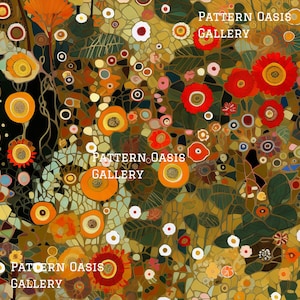 Gustav Klimt Inspired Flowers Seamless Pattern, Flowers Klimt Digital ...