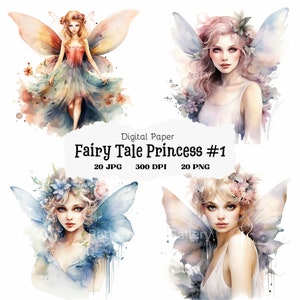 20 Fairy Tale Princess Clipart, Enchanted Fairies Clipart, Watercolor Fairy, Printable Watercolor Clipart, High Quality JPGs & PNGs, #31