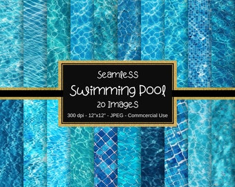 Swimming Pool Seamless Digital Paper, 20 Designs, 12"x12", Scrapbooking, Instant Download, Pool Water Digital Background, Water Texture