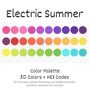 Electric Summer Digitale Farbpalette, iPad Procreate, Adobe Photoshop, Adobe Illustrator, Farbmuster, Sommer Farbpalette, HEX-Codes