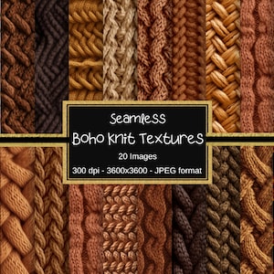 Stricktextur Nahtloses digitales Papier, 30 Bilder, Junk-Journal Strickpapier druckbare digitale Papiere, Scrapbooking Boho Braun Muster