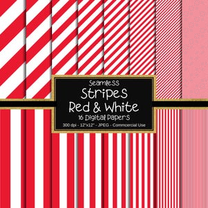 Rot & weiß nahtlos gestreiftes digitales Papier, gestreiftes Papier, 16 Streifen, digitaler Hintergrund, Scrapbook-Papier, kommerzielle Nutzung, Instant Download