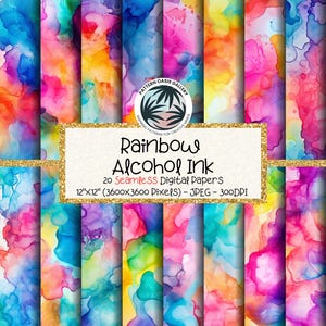 Bezszwowe wzory tęczowe z tuszem alkoholowym, cyfrowy papier z tuszem alkoholowym, 20 wzorów, 12 x 12 cali, do użytku komercyjnego, sublimacja tuszem alkoholowym