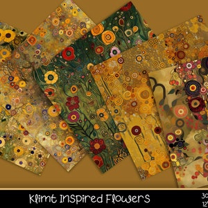 Gustav Klimt Inspired Flowers Seamless Pattern, Flowers Klimt Digital ...