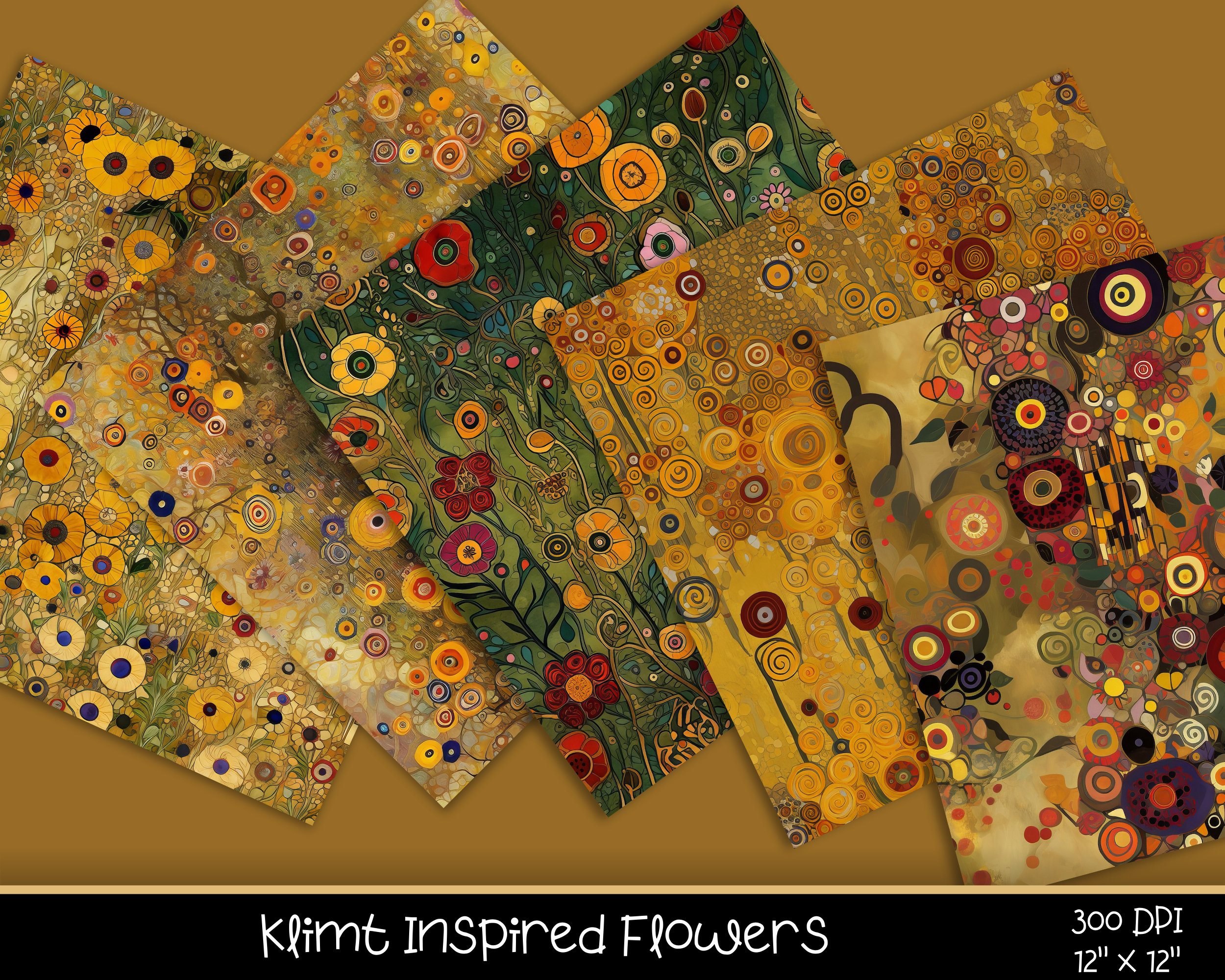 Gustav Klimt Inspired Flowers Seamless Pattern, Flowers Klimt Digital ...