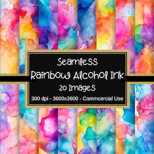 Encre à l'alcool, Motifs arc-en-ciel sans couture, Papier numérique à encre à l'alcool, 20 modèles, 30 x 30 cm, Usage commercial, Sublimation à l'encre à l'alcool