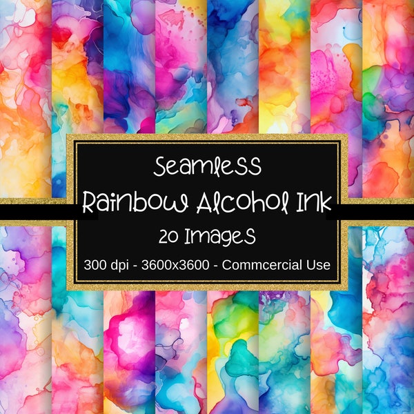 Alcohol Ink SEAMLESS Rainbow Patterns, Alcohol Ink Digital Paper, 20 Designs, 12x12in, Commercial Use, Alcohol Ink Sublimation