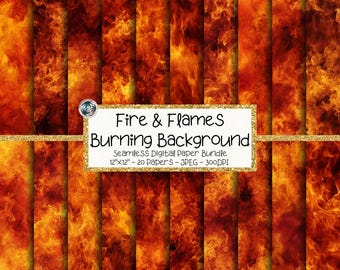 Fire Flames Digital Paper Bundle, Seamless Burning Texture Backgrounds (Digital Download)