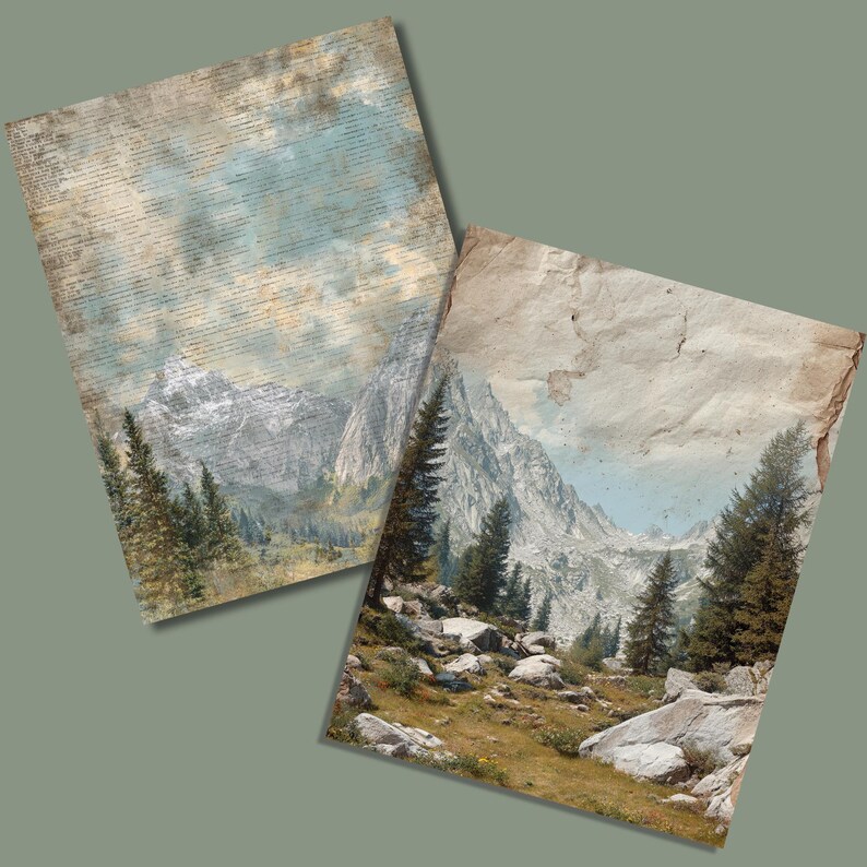 Rustic Ridge Paper Vintage Mountain Junk Journal Pages, Rustic Forest Paper, Fantasy ...