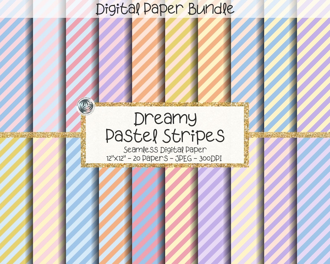 Pastel Stripes Digital Paper Bundle, Seamless Diagonal Stripe Two Color ...