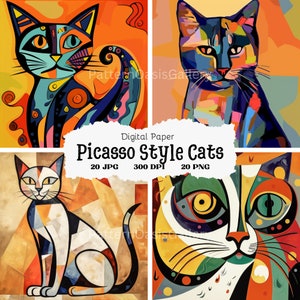 20 immagini di gatti di Picasso, gatti in stile Picasso, gatti cubisti, Pablo Picasso, arte astratta dei gatti, arte murale stampabile, JPG di alta qualità, #129