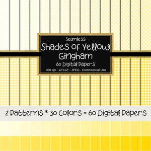 Può includere: Un set di 60 carte digitali con due motivi a quadri gialli in diverse tonalità. Le carte misurano 30,48 cm per 30,48 cm e 300 dpi. Seamless Shades of Yellow Gingham 60 Digital Papers 300 dpi - 12"x12" - JPEG - Commercial Use 2 Patterns * 30 Colors = 60 Digital Papers