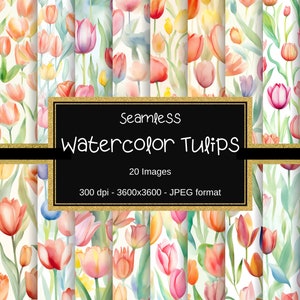 Aquarell Tulpen Digitale Papiere, nahtlose Tulpenmuster, Blumenmuster, 20 Designs, 12 "x 12", Scrapbooking