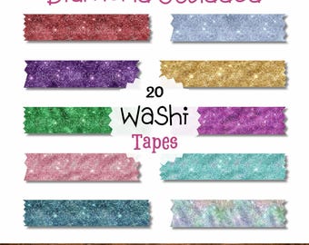 Imágenes prediseñadas de cinta washi con incrustaciones de diamantes, adornos glamorosos para agendas (PNG, descarga digital)