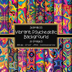 Lebendige psychedelische SEAMLESS Muster, bunte abstrakte psychedelische digitale Papiere, 20 Designs, 12 "x 12"", kommerzieller, psychedelischer Hintergrund."